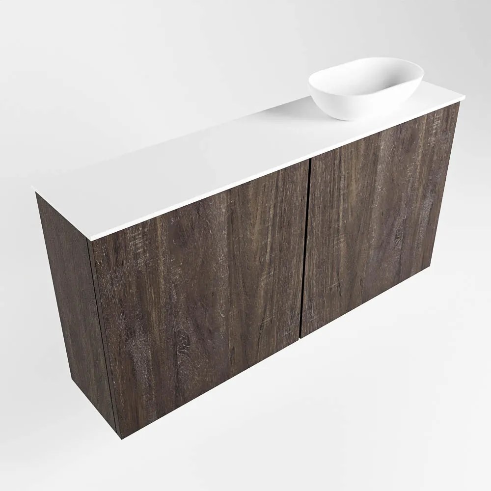 Mondiaz Fowy toiletmeubel 100cm dark brown met witte waskom rechts zonder kraangat