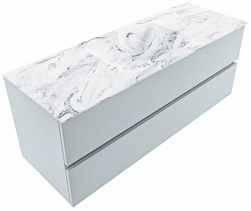 Mondiaz Vica DLux badmeubel 130cm clay 2 lades met wastafel glace midden 1 kraangat