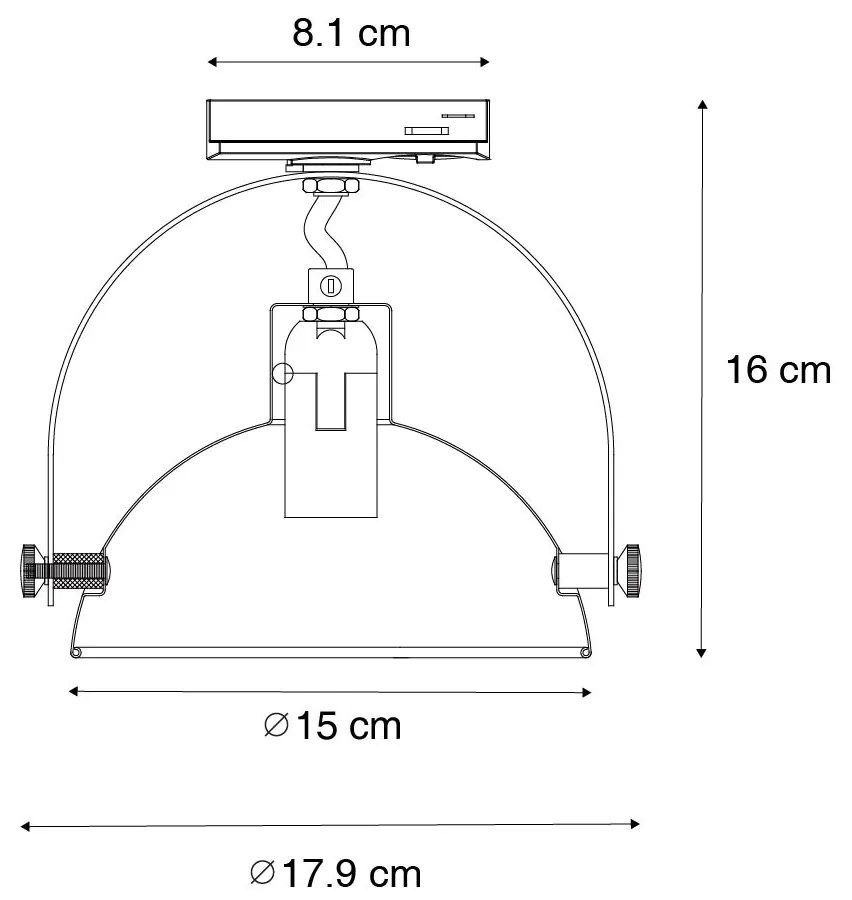 Industriële 1-fase railSpot / Opbouwspot / Plafondspot zwart met gouden binnenkant - Magnax Industriele / Industrie / Industrial E14 rond Binnenverlichting Lamp