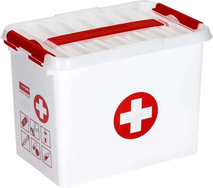 Stapelbare Q-line opbergbox EHBO 9 liter - wit/rood - 22x20x30 cm - Leen Bakker