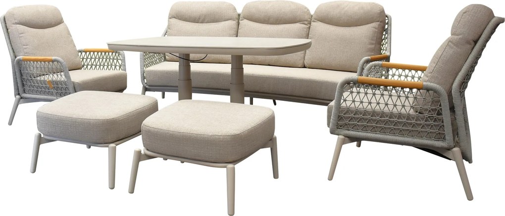 Monza stoel bank dining loungeset 6 delig verstelbaar latte rope