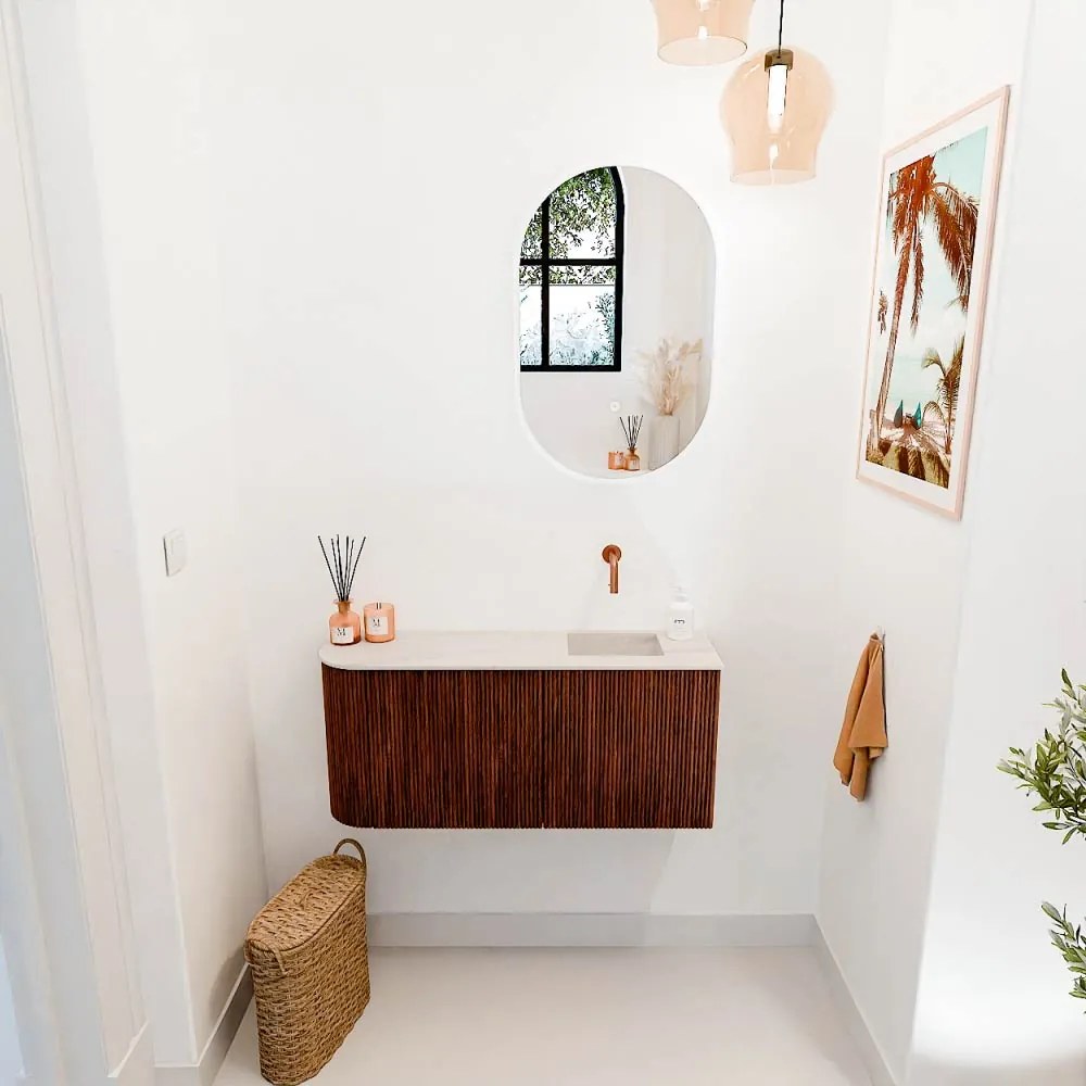 Mondiaz Joya DLux 90cm toiletmeubel ronding links ruby met wastafel faye rechts zonder kraangat meli