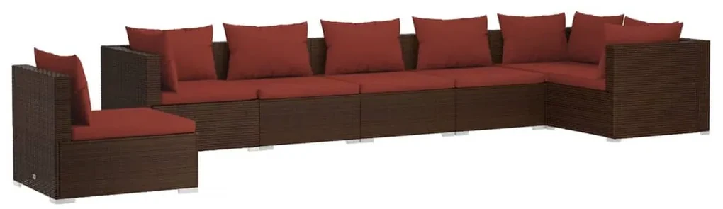 vidaXL 7-delige Loungeset met kussens poly rattan bruin