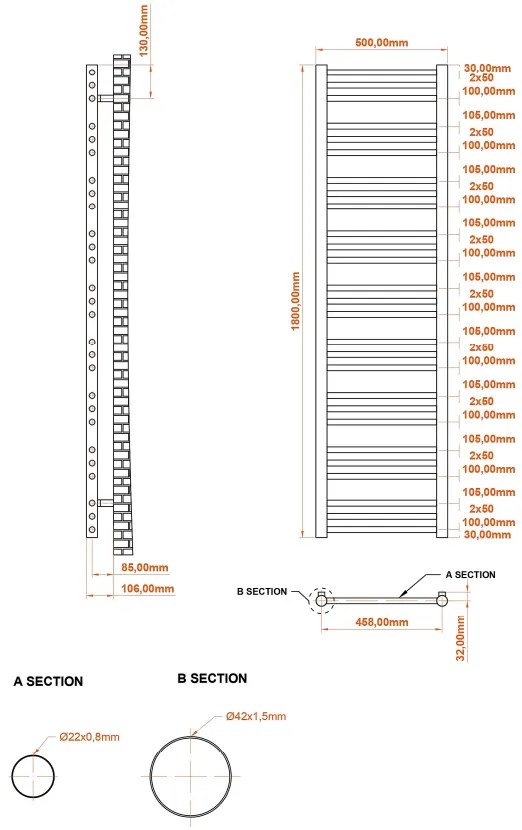 Eastbrook Corinium handdoekradiator 50x180 606W chroom