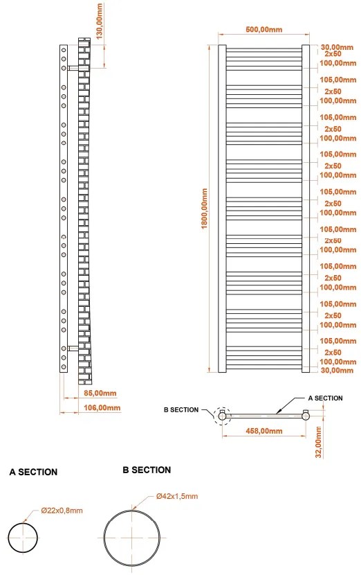 Eastbrook Corinium handdoekradiator 50x180cm 906W antraciet