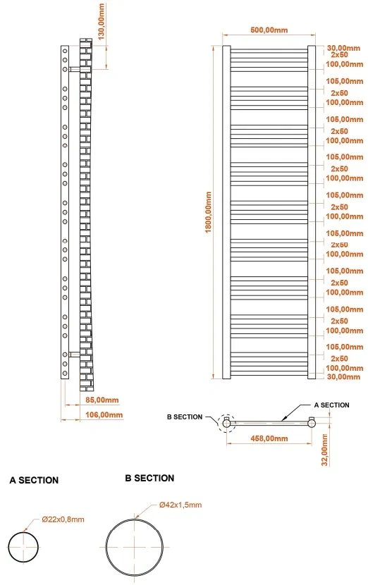 Eastbrook Corinium handdoekradiator 50x180cm 906W antraciet