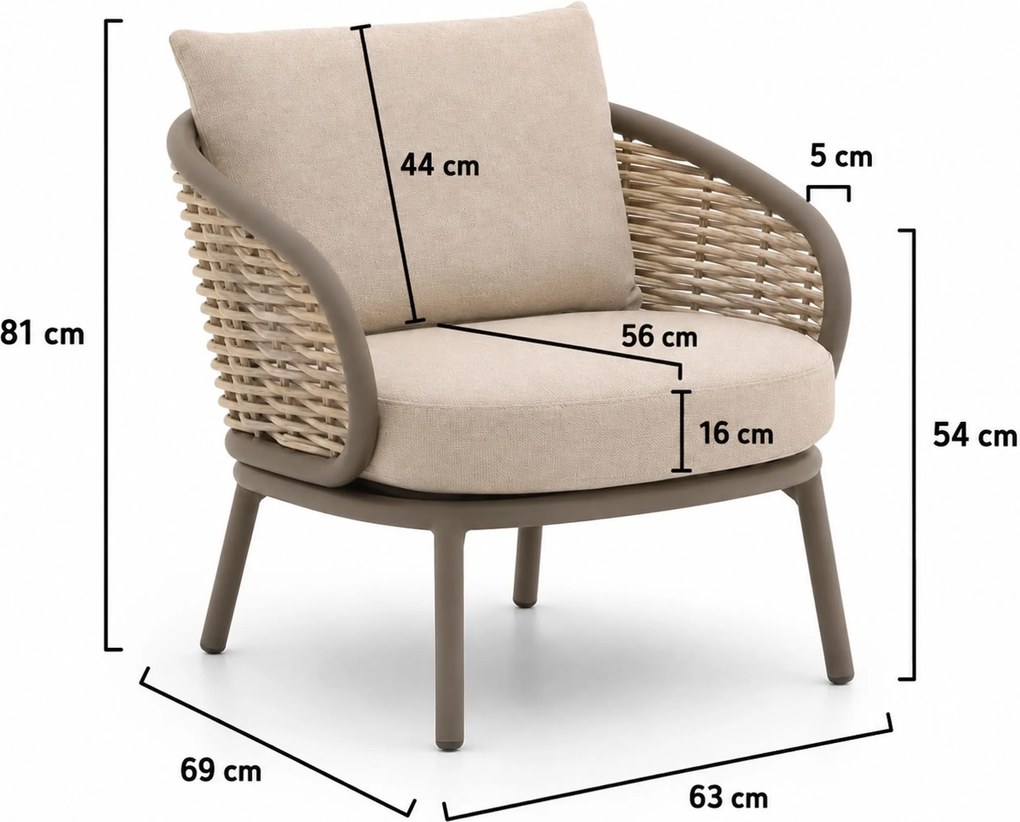 Stoel en Bank Loungeset 5 personen Aluminium Taupe Apple Bee Pine