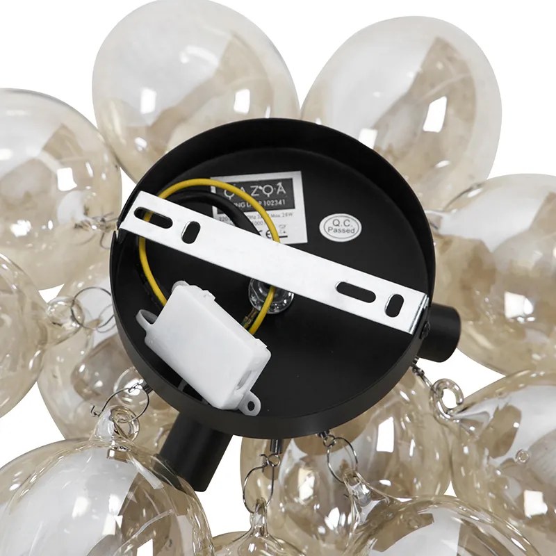 Design plafondlamp zwart met amber glas 3-lichts - Uvas