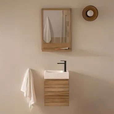 Teakhouten Badkamermeubelset Met Geïntegreerde Wastafel In Napier Cement Teakhout & Rechthoekig Hout 50x70 Cm Mazure & Zwart ↑20 - Sklum