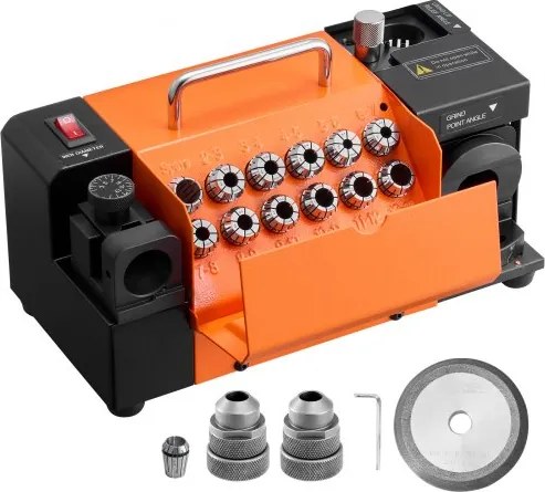 VEVOR Boorslijper MR-13A, 3-15 mm, met instelbare puntshoek van 95°-135°, hogesnelheidsslijpmachine met 4600 tpm, 13 spantangen en CBN-slijpschijf voor werkplaatsen en garages.