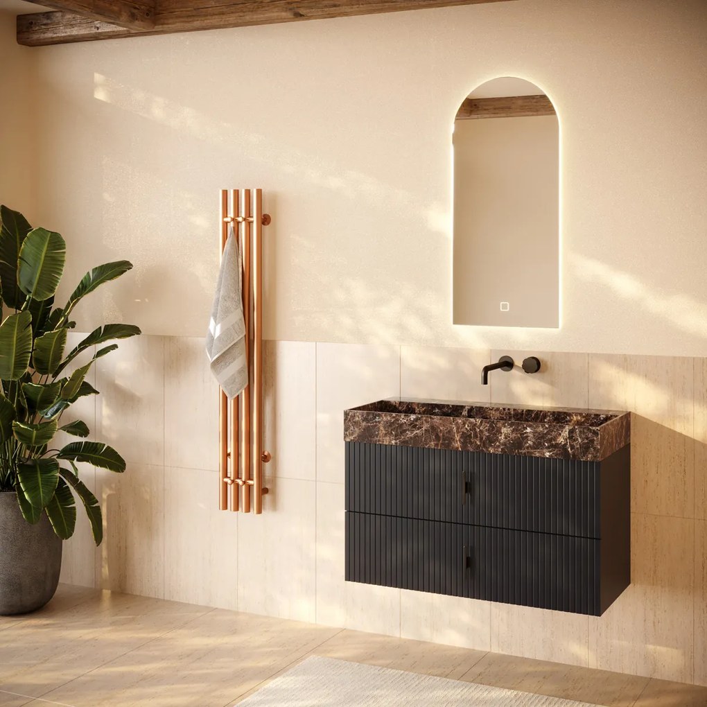 Muebles Murcia badmeubel ribbelfront 100cm antraciet met Dark Emperador wastafel zonder kraangat