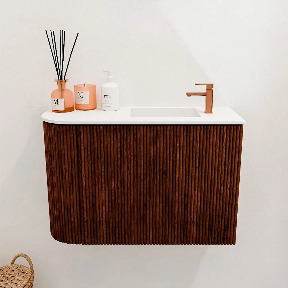 Mondiaz Joya 60cm toiletmeubel ronding links ruby met wastafel faye rechts 1 kraangat talc