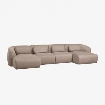 Modulaire Bank Met Dubbele Chaise Longue Van 4 Delen In Chenille Coquette Chenille Bruin Wheat - Sklum
