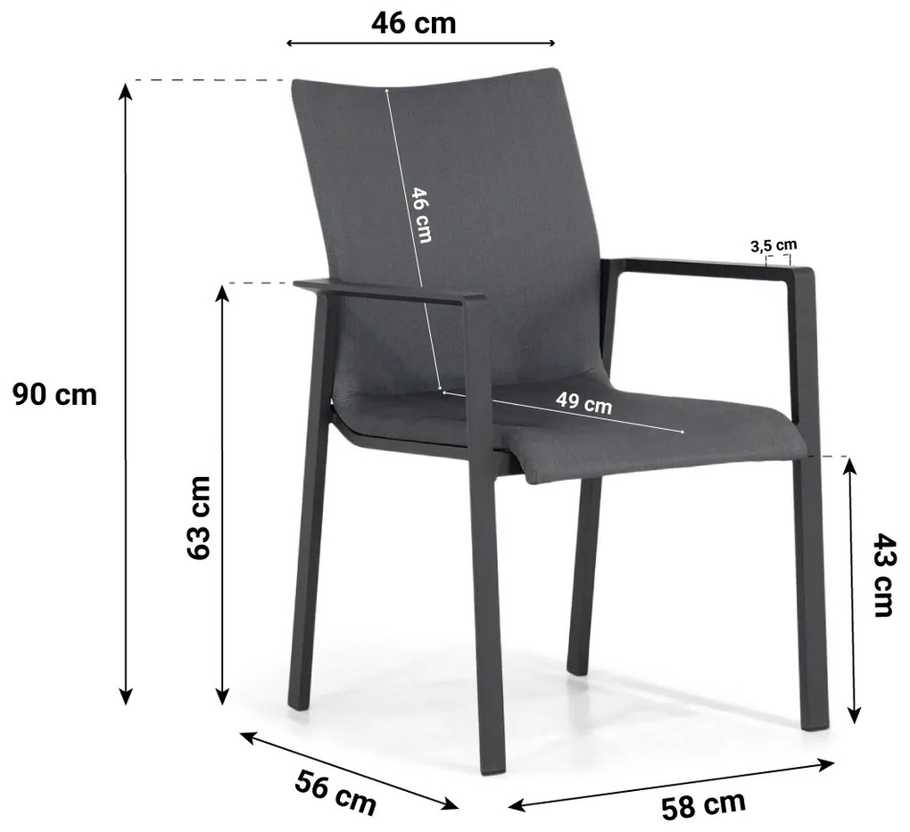 Tuinset 4 personen 90 cm Aluminium/textileen Grijs Lifestyle Garden Furniture Rome/Yoko