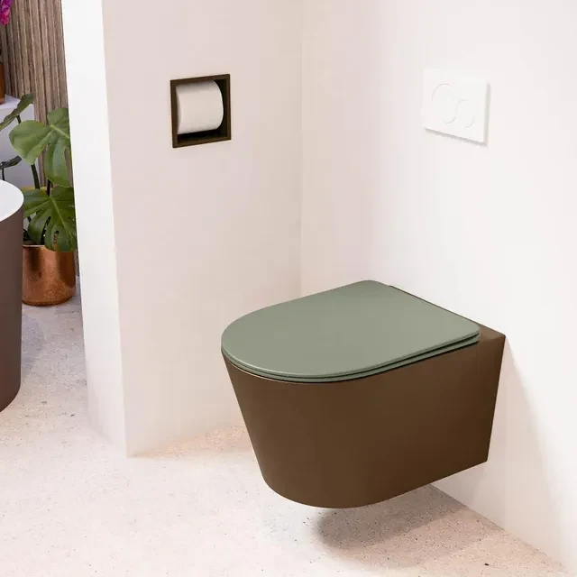 MONDIAZ LAVIE wandclosetpack - 36x53cm - diepspoel - rimless - Rust (bruin) - softclose - quick-release - toiletzitting - Army (groen) LAVIEsetRusArm