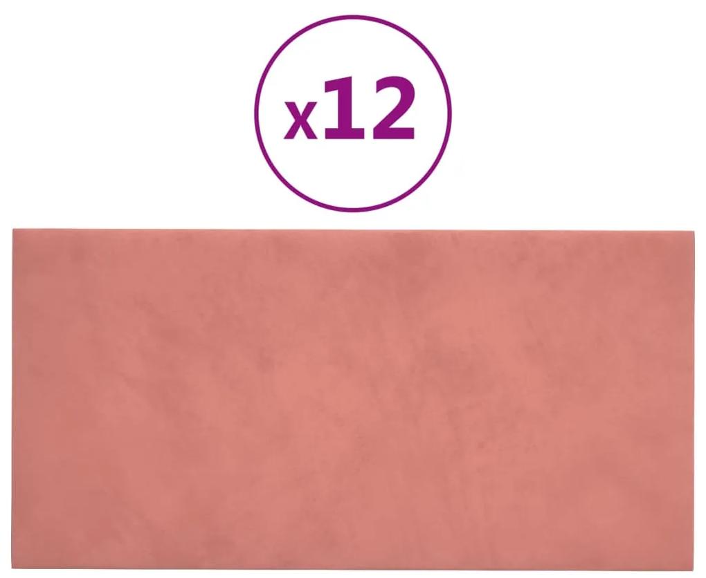 vidaXL Wandpanelen 12 st 2,16 m² 60x30 cm fluweel roze