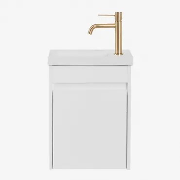 Narek Zwevend Houten Badkamermeubelset Met Geïntegreerde Wastafel Wit & Spiegelloze & Goud ↑20 Cm Met Aftapkraan Zonder - Sklum