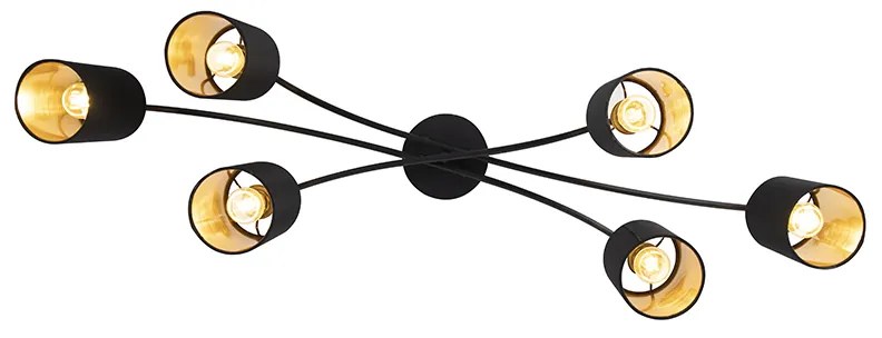 Moderne plafondlamp zwart 6-lichts - Lofty