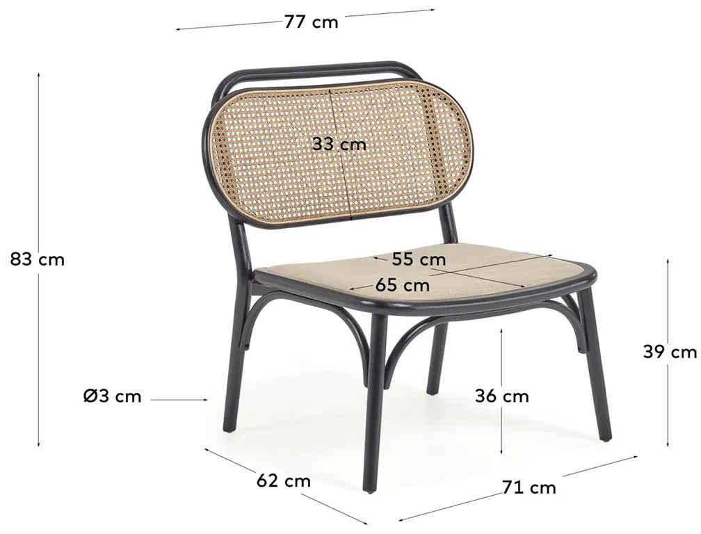 Kave Home Doriane Retro Webbing Fauteuil Zwart