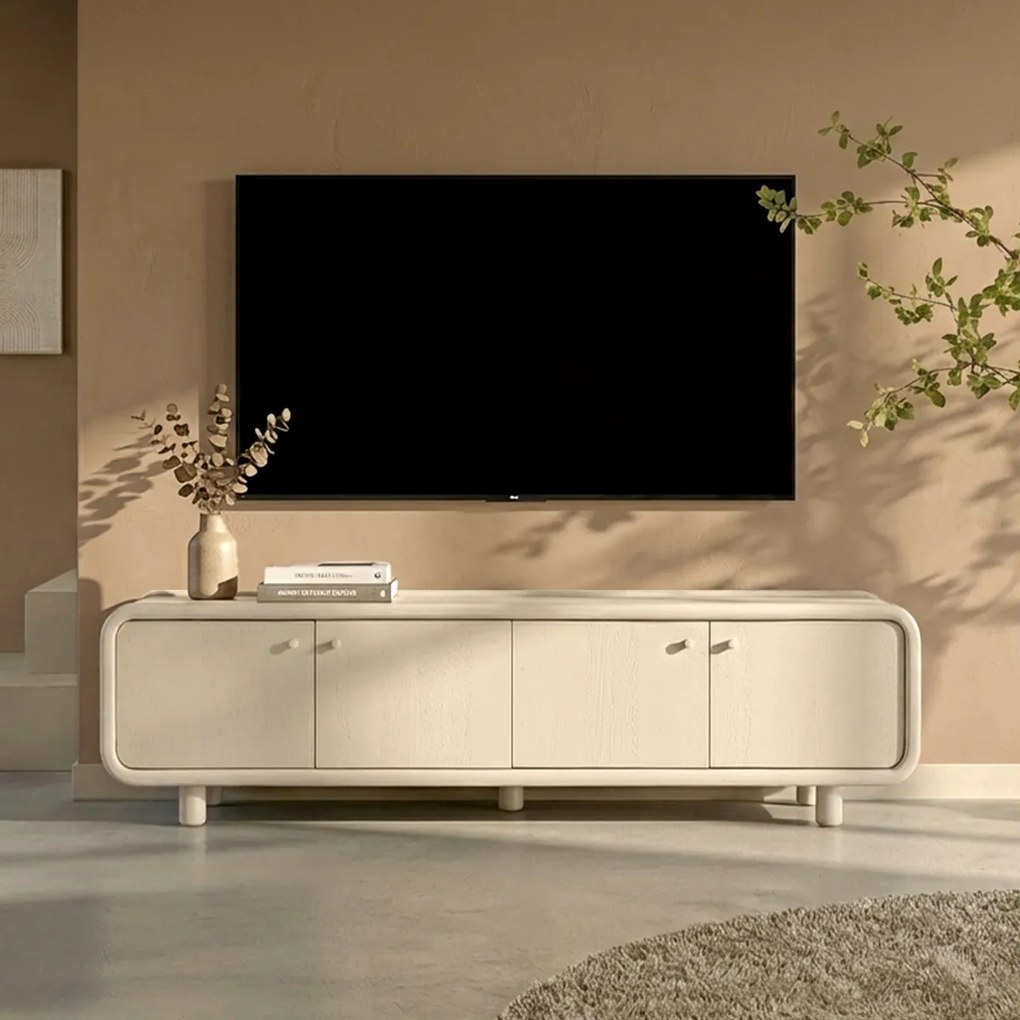 Tv-meubel Beige Hout Met Ronde Hoeken 200 Cm - 200x43x50cm.