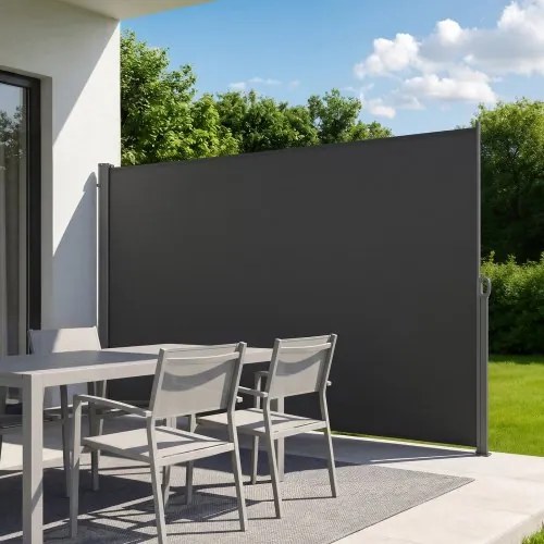 VEVOR Uitschuifbaar zijzonnescherm 180x300 cm, zijrolgordijn van 180 g/m² polyesterstof, wandzonnescherm, windscherm, zonwering, privacyscherm, ruimteverdeler voor tuin, balkon, zwembad, terras, grijs