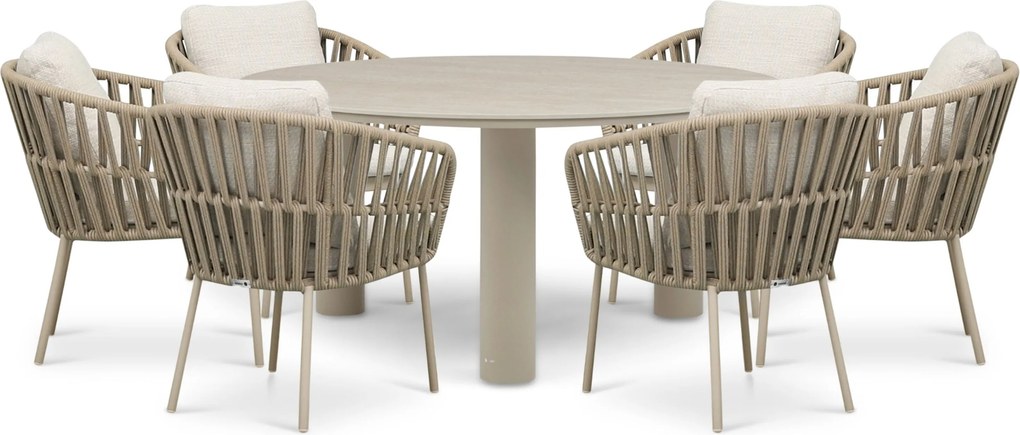 Tuinset Ronde Tuintafel 6 personen 158 cm Rope Zand/Beige Coco Elara/Trino
