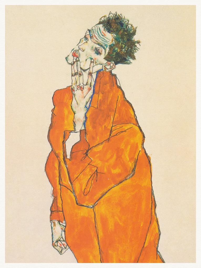 Kunstdruk Man in an Orange Jacket (Male Self Portrait) - Egon Schiele, (30 x 40 cm)