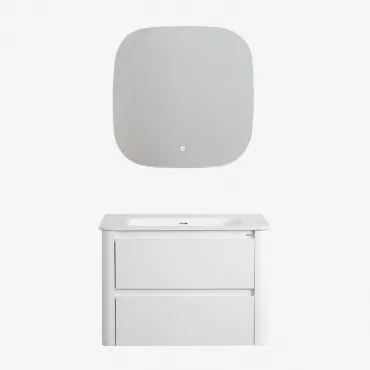 Egerton Zwevend Houten Badkamermeubelset Met Geïntegreerde Wastafel Wit & Vierkant Led En Anticondens 75x75 Cm Riben & Zonder Kraan - Sklum