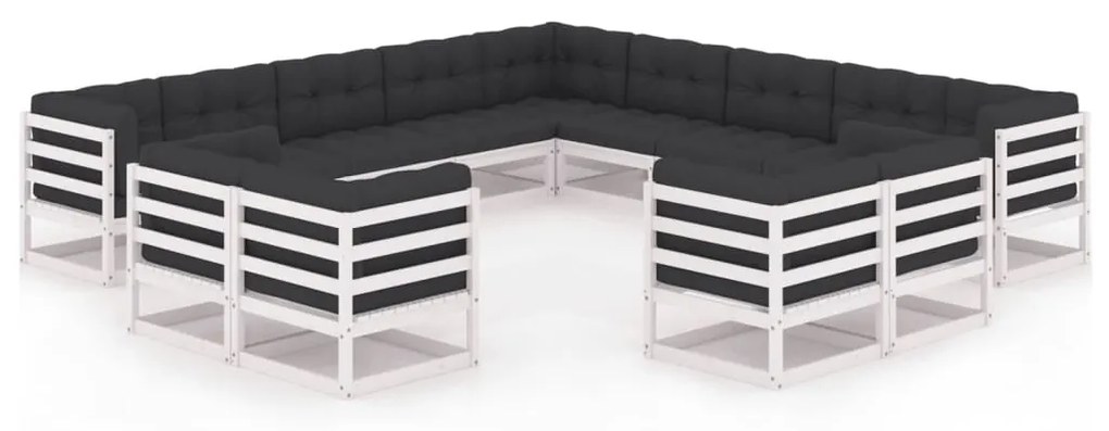 vidaXL 13-delige Loungeset met kussens massief grenenhout wit