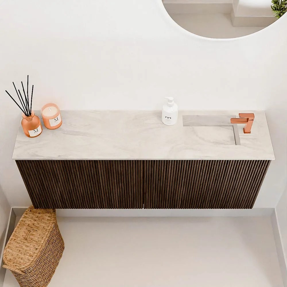 Mondiaz Joya DLux 100cm toiletmeubel walnut met wastafel faye rechts 1 kraangat ostra