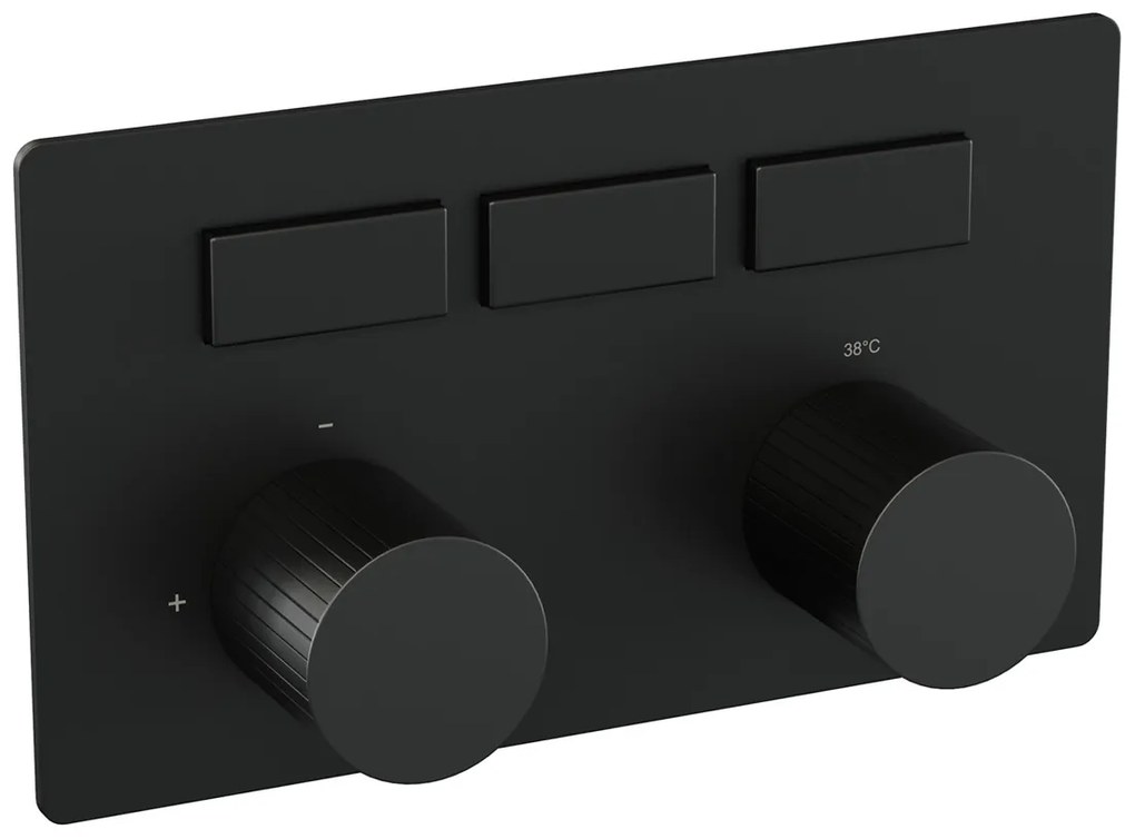 Brauer Stripe 3-weg inbouwthermostaat met drukknoppen zwart mat