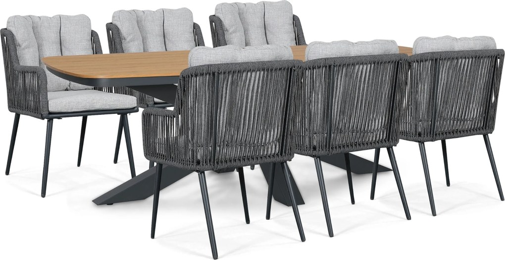 Tuinset 6 personen 220 cm Rope Grijs Lifestyle Garden Furniture Tivoli/Camila