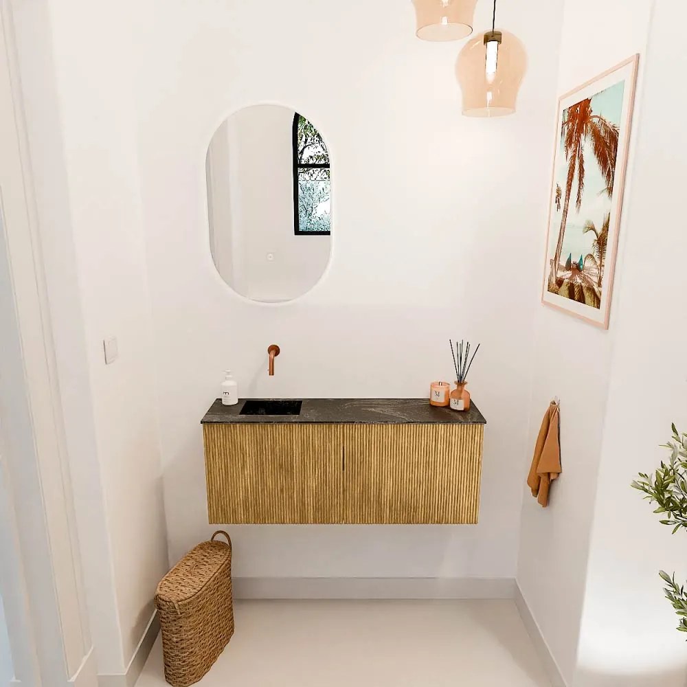 Mondiaz Joya DLux 100cm toiletmeubel oak met wastafel faye links zonder kraangat lava