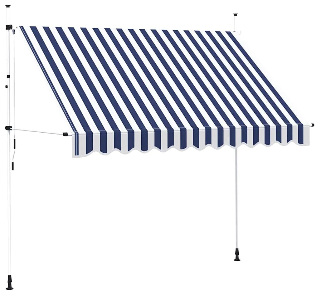 vidaXL Luifel handmatig uittrekbaar 300 cm blauw en witte strepen