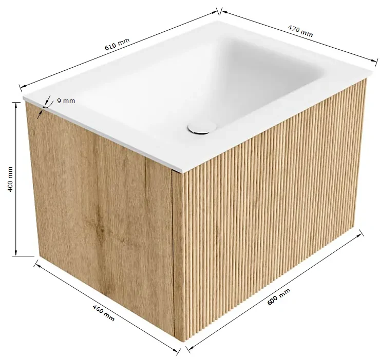 Mondiaz Kurve 60cm badmeubel dusk met 1 lade en wastafel cloud midden 1 kraangat