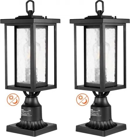 VEVOR 2-pack schemer-tot-zonsopgang buitenlantaarnpalen, 450 mm, waterdichte lantaarnpaallampen met 3,5 inch glazen kap op de paalbevestiging, bliksembestendige buitenlantaarnpaal voor op terras en tuinpad