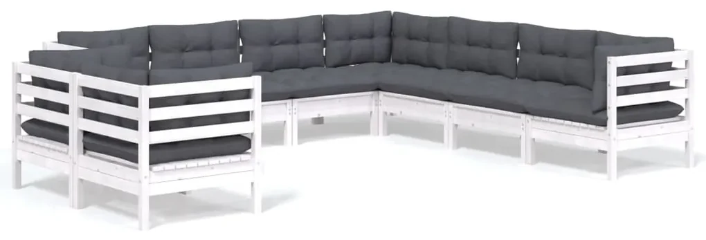 vidaXL 9-delige Loungeset met kussens massief grenenhout wit