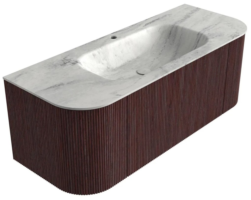 Mondiaz Kurve-dlux 120cm badmeubel ronding links/rechts ruby met 1 lade en 2 deuren en wastafel big small midden 1 kraangat opalo
