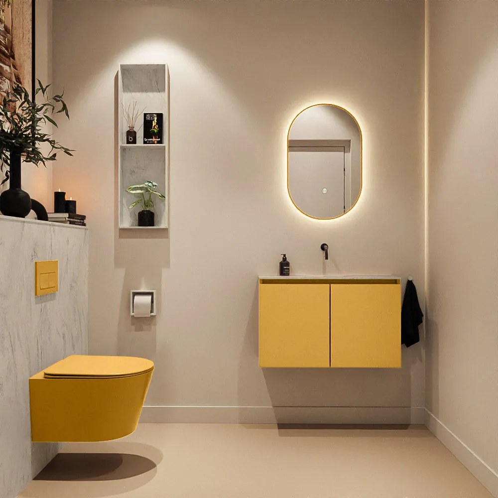 Mondiaz Ture DLux toiletmeubel 80cm ocher met wastafel opalo midden zonder kraangat