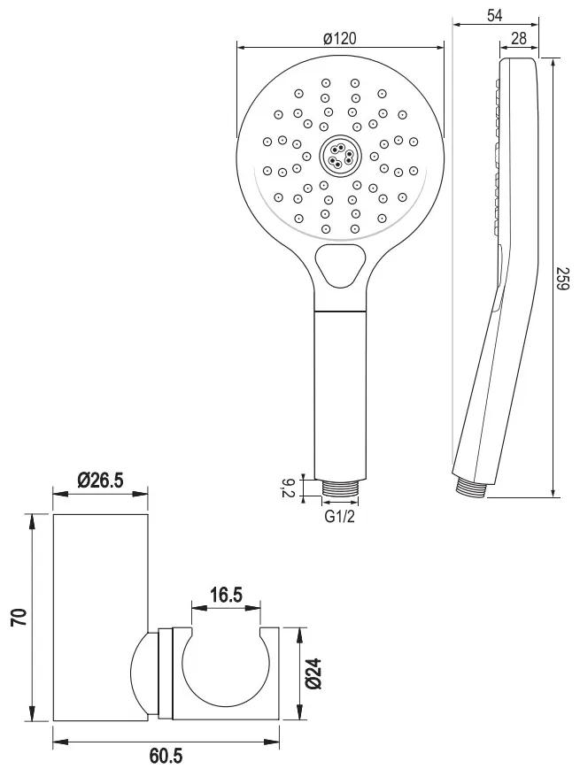 Brauer Gunmetal Edition thermostatische badkraan met wandhouder en 3 standen handdouche gunmetal geborsteld PVD