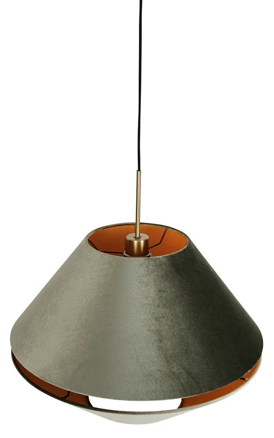 Moderne hanglamp brons met dubbele velours kap groen - Combi 1