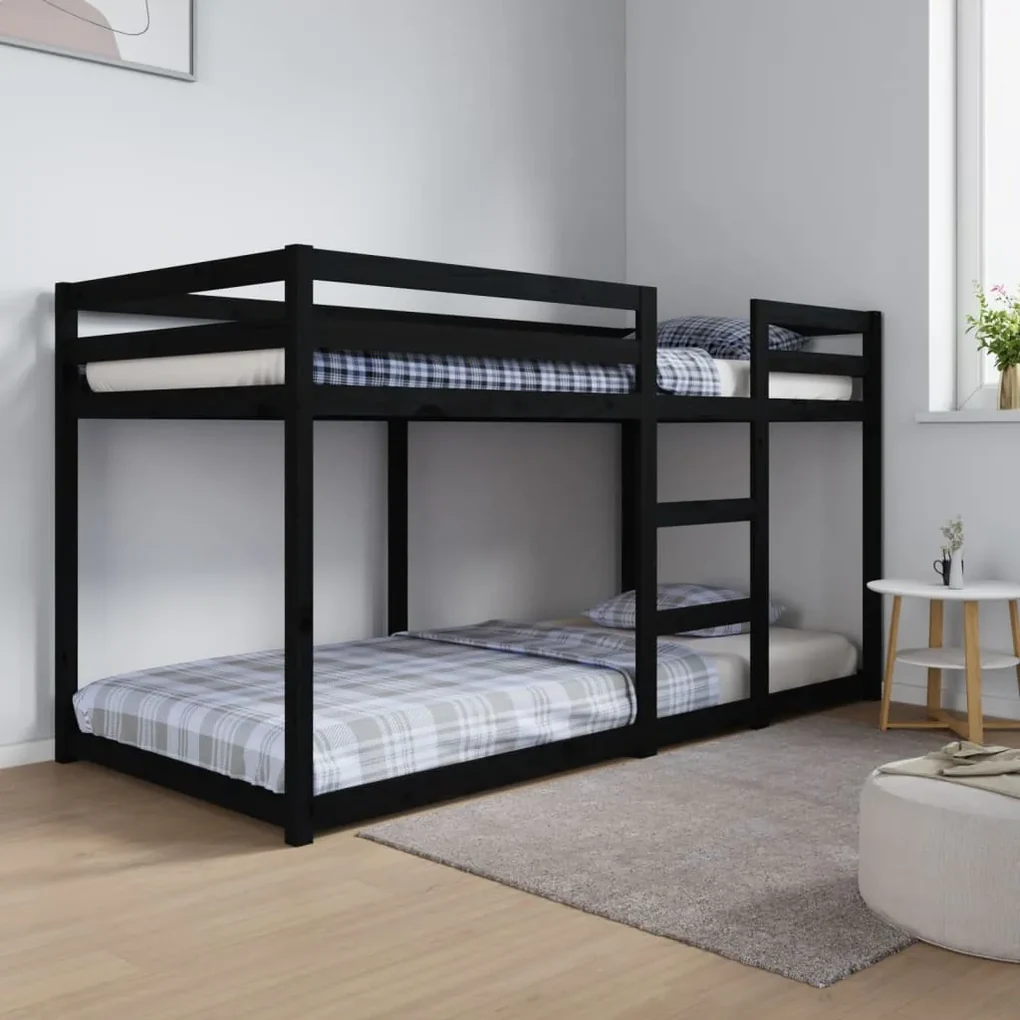 vidaXL Stapelbed 90x200 cm massief grenenhout zwart