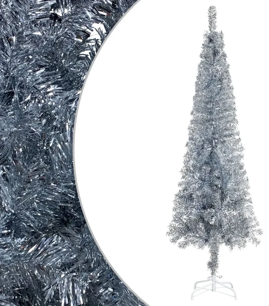 vidaXL Kerstboom met LED's smal 150 cm zilverkleurig
