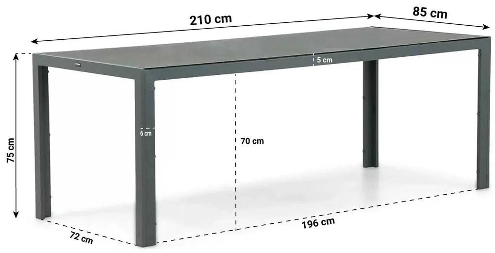 Tuinset 6 personen 210 cm Aluminium/textileen Grijs Presto Lucardo/Venustas