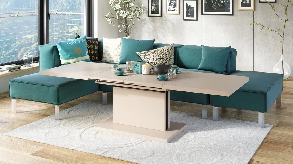 ASTON Beige [Super Mat / Anti-fingerprint] - MODERNE UITKLAPBARE EN VERSTELBARE SALONTAFEL KASHMIR