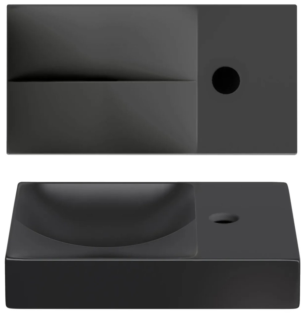 Clou Vale keramische fontein 38cm met kraangat rechts zwart mat