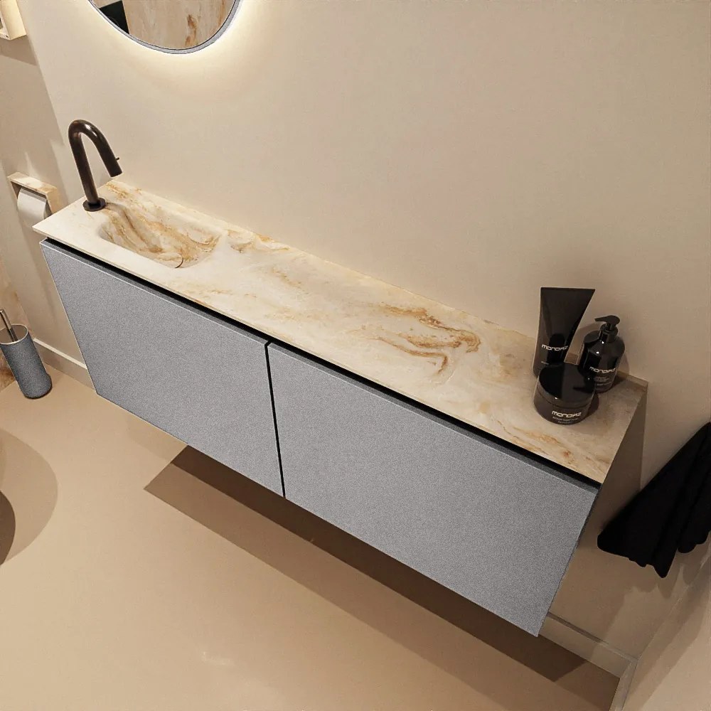 Mondiaz Ture DLux toiletmeubel 120cm plata met wastafel frappe links met kraangat