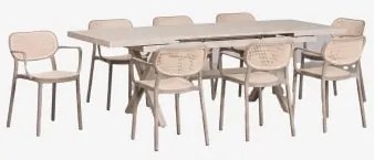 Uitschuifbare Rechthoekige Tafel 180-240x90 Cm Van Aluminium Karena En 8 Stapelbare Tuinstoelen Met Armleuningen Omara Moka Bruin - Sklum