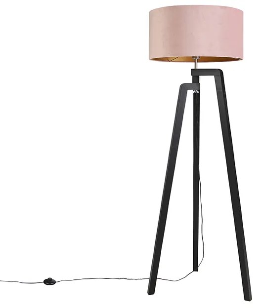 Vloerlamp tripod zwart met roze kap en goud 50 cm - Puros