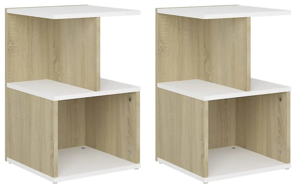 vidaXL Nachtkastjes 2 st 35x35x55 cm spaanplaat wit sonoma eikenkleur